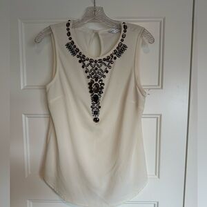 Trina Turk Cream Sleeveless Blouse with Jewel Embellishments